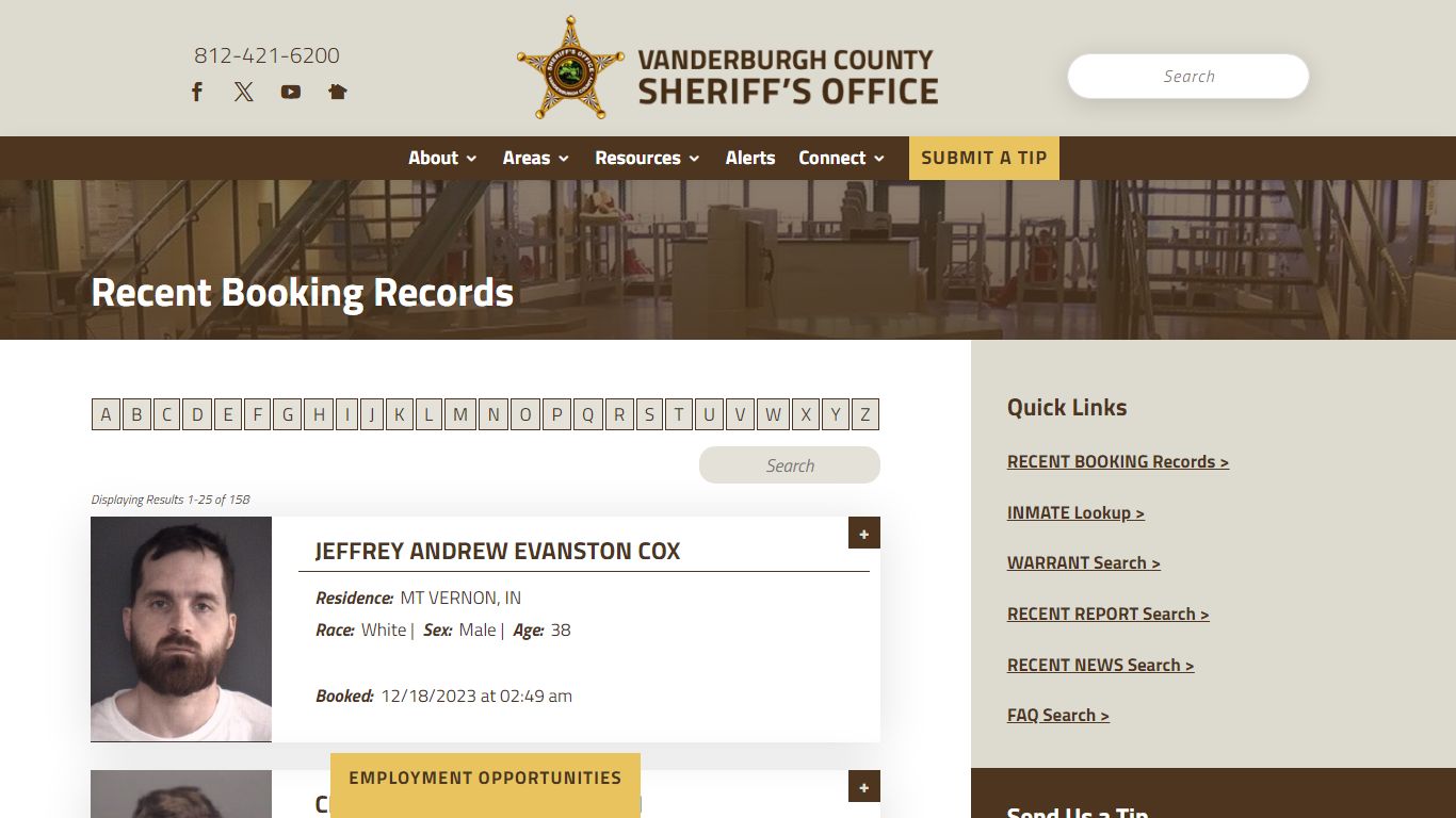 Recent Booking Records - Vanderburgh County Sheriff's Office