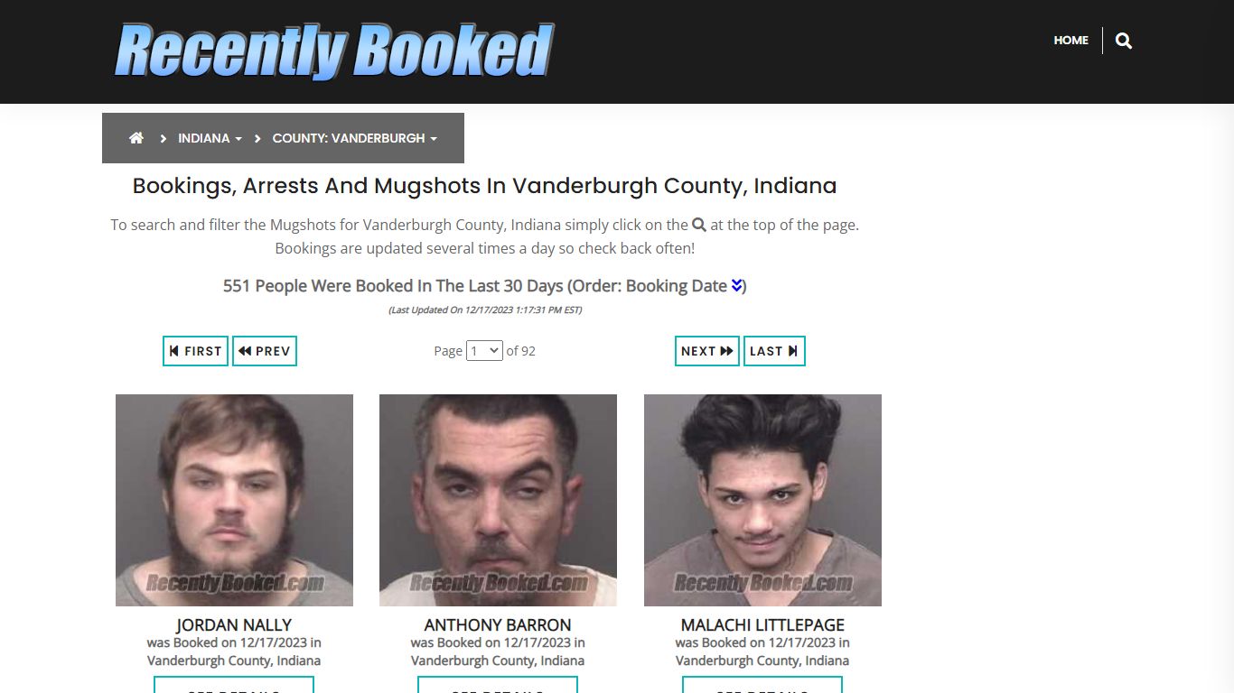Recent bookings, Arrests, Mugshots in Vanderburgh County, Indiana